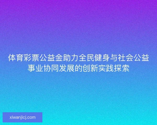 体育彩票公益金助力全民健身与社会公益事业协同发展的创新实践探索 体育彩票公益金助力全民健身与社会公益事业协同发展的创新实践探索